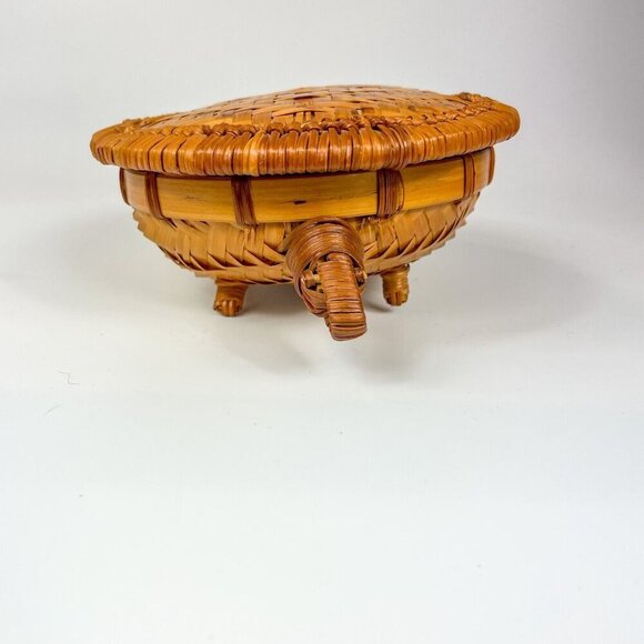 Woven Wicker Turtle Basket Box Lid Tortoise Rattan - Picture 4 of 10